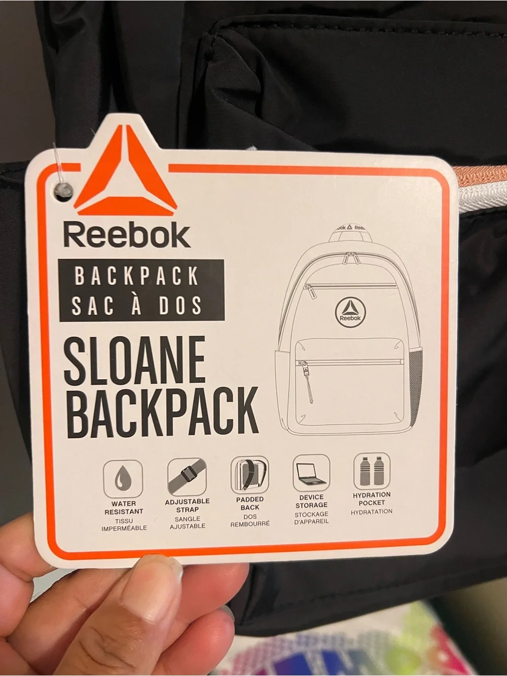 Reebok Black Backpack with Rose Gold Accents